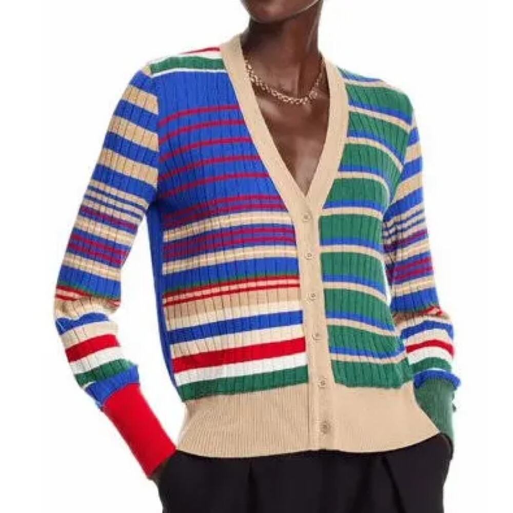 NWT $259 Aldo Martins Talo Cardigan Sweater Striped Sand Multicolor Sz M